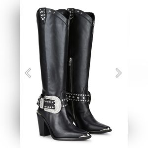 Black Cowboy boots with large silver buckle